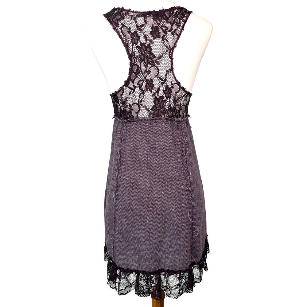 Free People Tweed Lace Dress Size 2 Purple Wool Blend Mini Boho - Picture 6 of 8